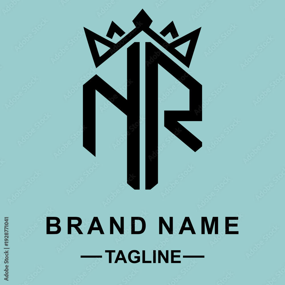 Fototapeta premium Elegant NR vector logo integrated with a minimalist crown. Perfect for premium fashion, law firms, and luxury brands seeking a sophisticated, regal identity.