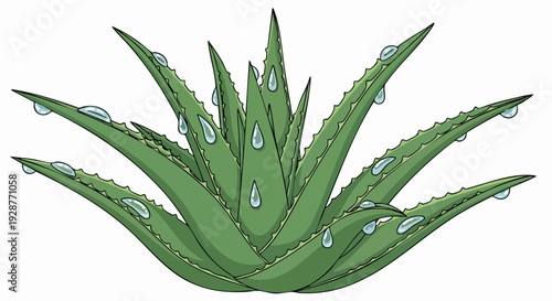 Aloe vera plant with green spiky leaves.