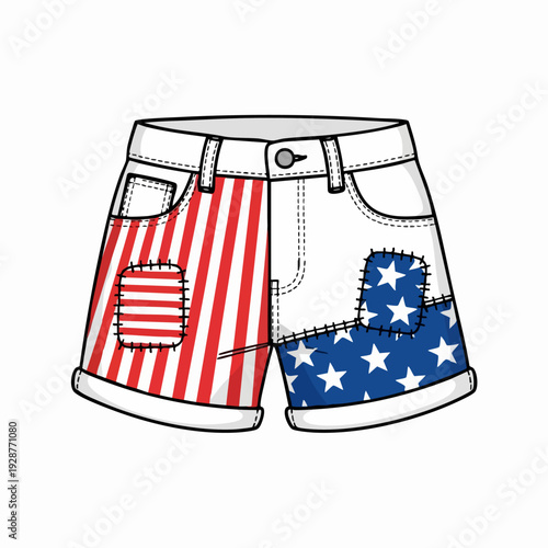 American flag patterned shorts fashion illustration.