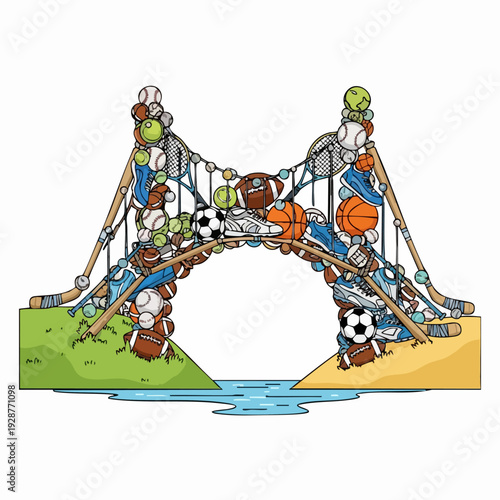 Ants Building Bridge Through Teamwork Illustration.