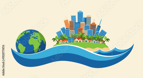 World Water Day Sustainable Island Flat Vector Illustration
