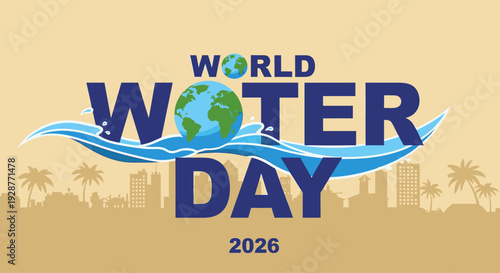World Water Day Water Typography Flat Vector Poster