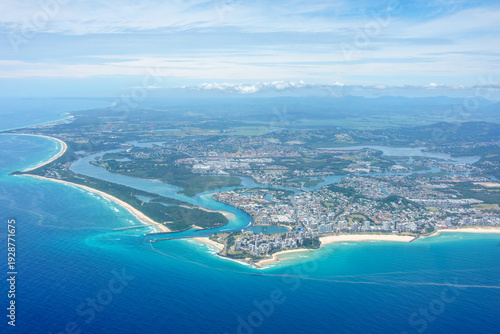 Aerial view of Twin Towns Tweed Heads and Coolangatta in New South Wales, Australia, located at the border with Queensland.