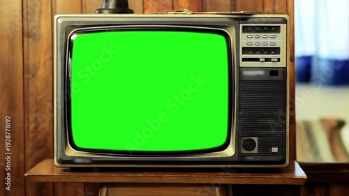 Zoom In on Retro Television With Green Screen, Chroma Key Template - Authentic Footage, Not AI-Generated - 4K