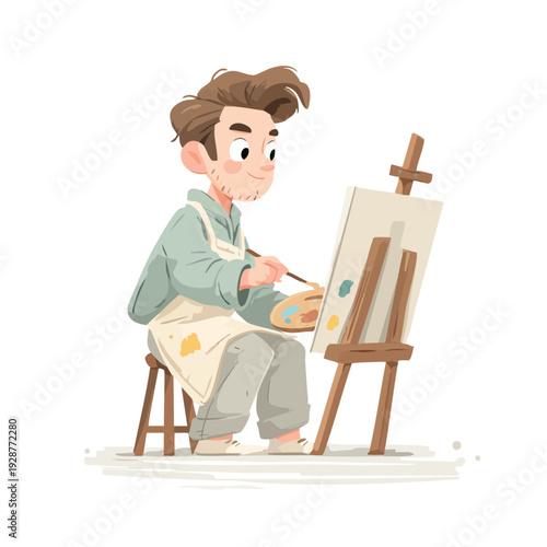 Young painter at easel creating artwork.