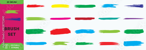 Straight line vector brush strokes. Color hand drawn stripes, smears. Paint roller line brushstrokes set. Rough grunge linocut stamp thick paint line textures. Grungy sketchy rectangle textboxes pack