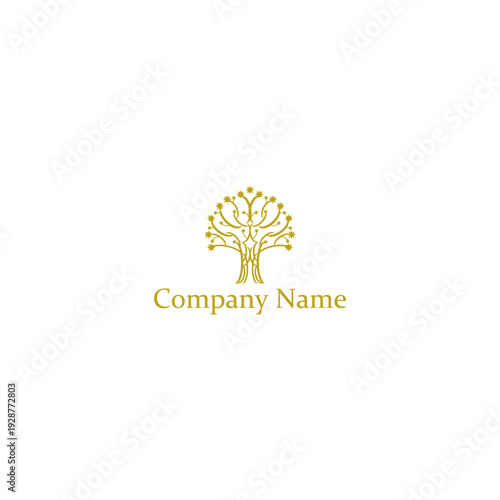 Golden Star Tree Logo Icon for Luxury Confectionery or Outdoor Adventure