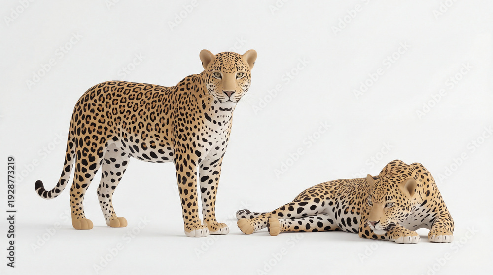 Fototapeta premium leopards standing and resting on white background