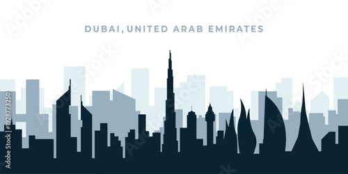 silhouette of Dubai UAE cityscape skyline and landmarks design background