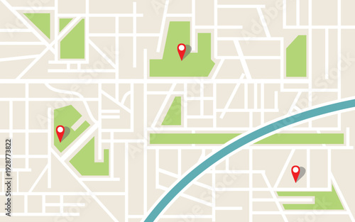 City map GPS navigation top view flat style vector illustration