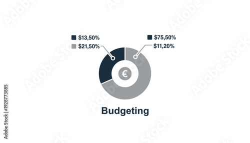 Business budgeting concept with euro currency pie chart