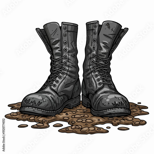 Black leather boots resting on scattered coins.