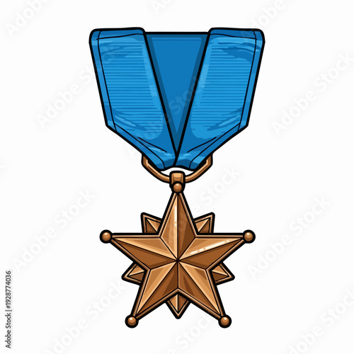 Blue Ribbon Medal with Star Award Illustration.