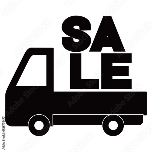 SALEの文字を荷台に載せたトラックのイラスト