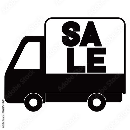 「SALE」の文字が入った配送トラックのイラスト