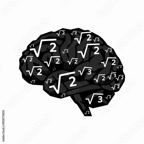 Brain with math symbols artwork.