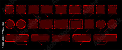 サイバー警告HUD吹き出しフレームセット 赤 ネオンアラートUI 未来的SFベクター素材