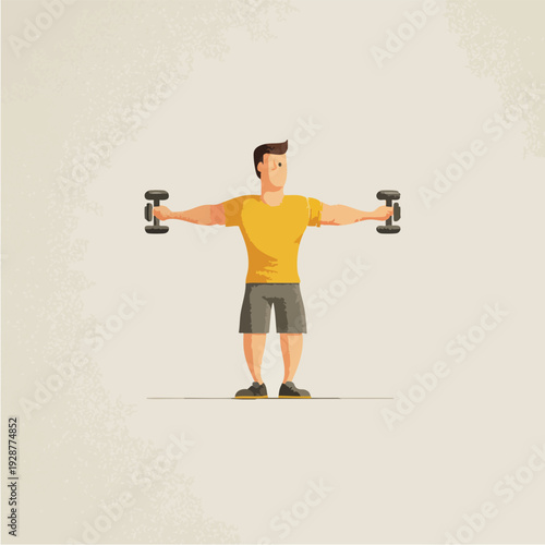 Man Lifting Dumbbells In Front Raise Workout.