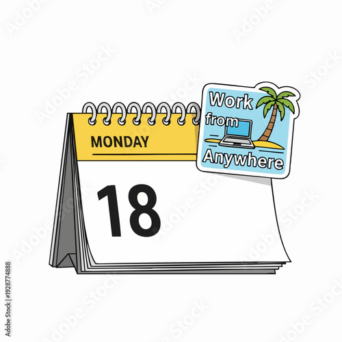 Calendar page featuring work from anywhere sticker.