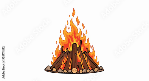 Campfire Flames with Logs Ember Warmth Night.