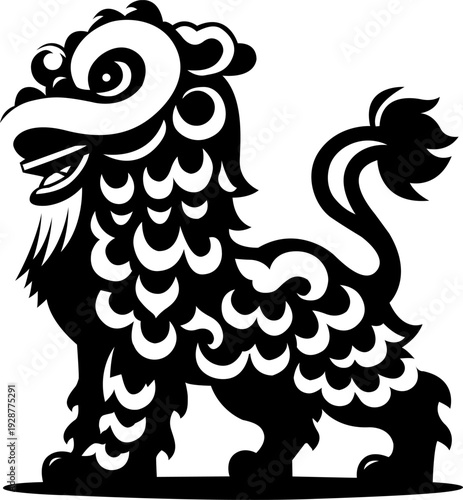 Playful Chinese Lion Dance Silhouette Illustration
