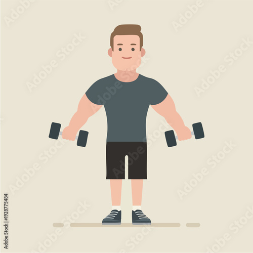 Man lifting dumbbells in fitness illustration.
