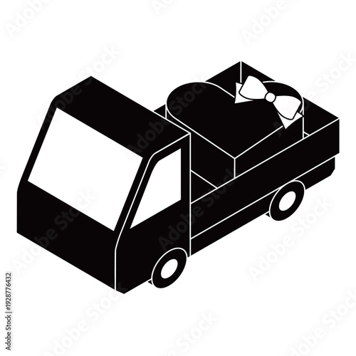 ハートのギフトボックスを運ぶ配送トラック