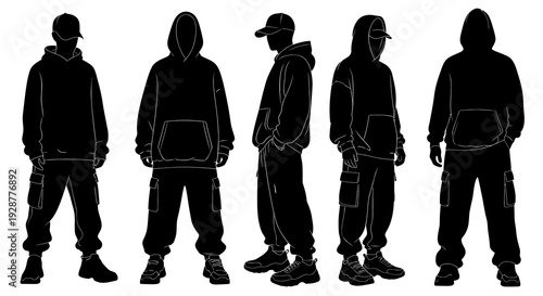 Urban Streetwear Male Silhouette Wearing Oversized Hoodie And Cargo Pants