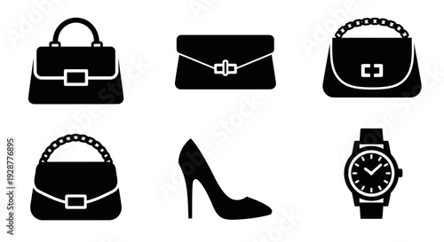 Minimalist Female Fashion Icon Set With Handbags Shoes And Watch