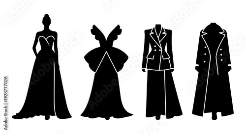 High Fashion Women Evening Gowns and Long Coats Silhouette Set