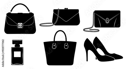 Elegant Women Luxury Handbags Fashion Shoes and Perfume Bottle Set