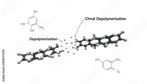 Molecular depolymerization process with chemical structures