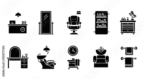 Barbershop Interior Furniture Set with Chairs Mirror and Wash Basin