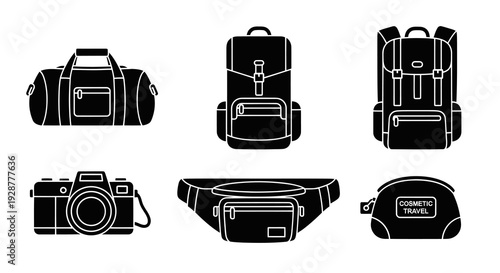 Adventure Travel Gear with Backpack Camera Duffle and Waist Bag