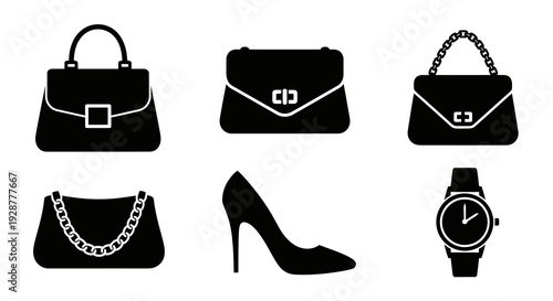 Luxury Women Fashion Accessories Handbags High Heels and Wrist Watch