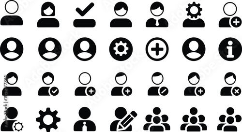 User profile icons set people avatar account management symbols black silhouette vector collection isolated on white background