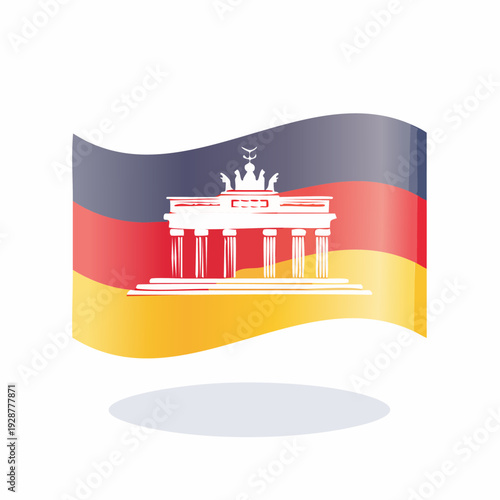 German Flag with Brandenburg Gate Illustration.