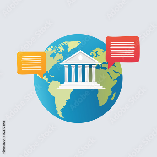Global communication and international law concept illustration.