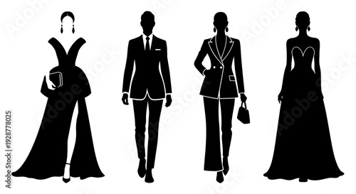 Elegant Formal Evening Wear Silhouettes for Men and Women Models