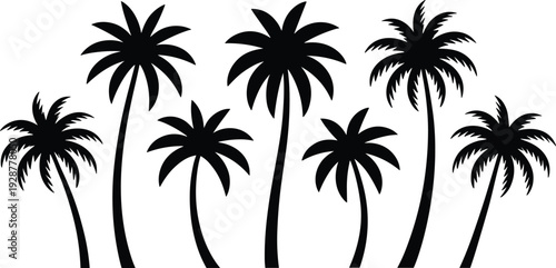 Palm tree silhouette set tropical island summer beach black vector illustration collection isolated on white background