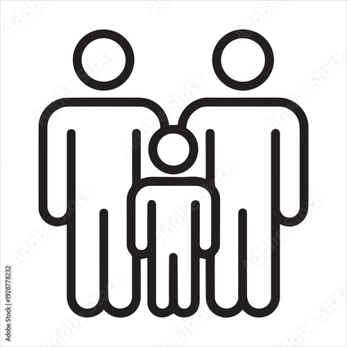 Family icon representing a group of three people in a simple black and white line drawing style silhouette
