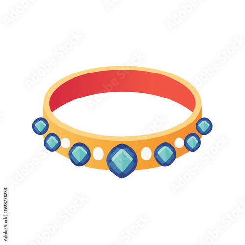 Golden Necklace with Blue Gemstones Isolated on White Background.