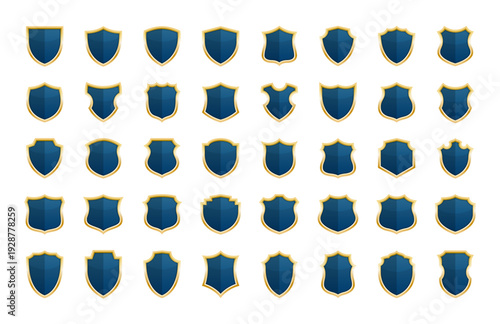 青の盾エンブレム・シェイプ素材セット 信頼感のある紋章アイコン