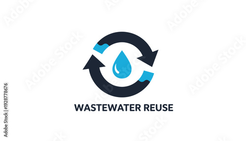 Wastewater reuse concept with recycling symbol and water droplet