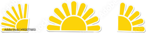 Three yellow sun icons with varying degrees of completion, displayed in a row on a simple background from a straightforward viewpoint