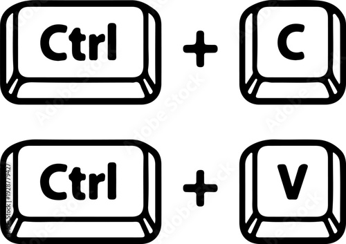 Ctrl C and Ctrl V keyboard shortcut vector icon set