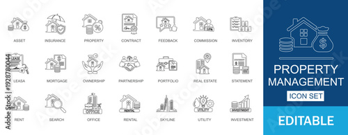 Property Management Real Estate Investment Mortgage Vector Icon Set.