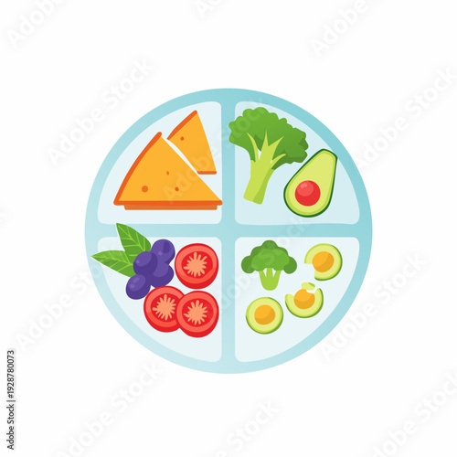 Healthy Balanced Meal Plate With Fruits Vegetables And Protein.