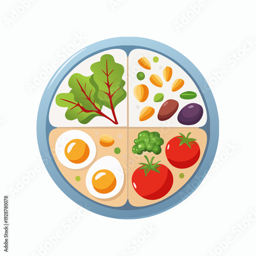 Healthy Balanced Meal Plate with Various Food Groups.