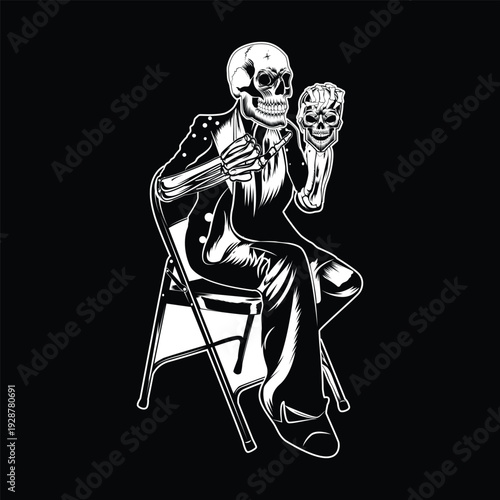 Monochrome illustration of skull. On white background
